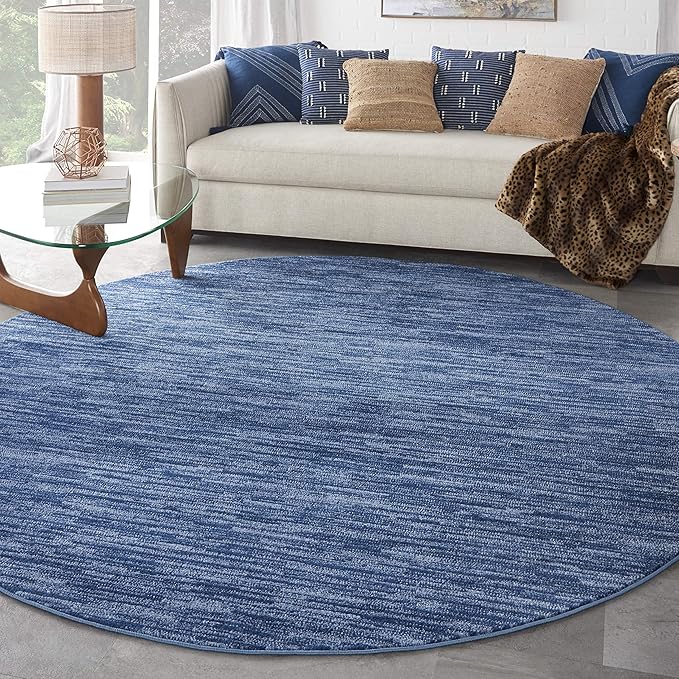 Nourison Home Nourison Essentials Navy Blue 10' x Round Area Rug - Easy Clean, Non Shedding, Bed Room, Living Room, Dining Room, Kitchen (10' x Round)