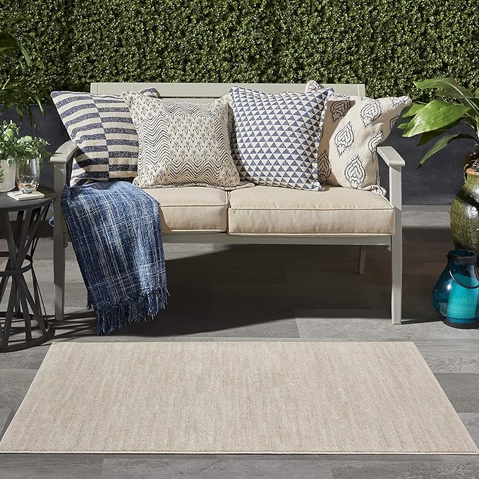 Nourison Home Essentials Indoor/Outdoor Ivory Beige 3' x 5' Area Rug, Easy Cleaning, Non Shedding, Bed Room, Living Room, Dining Room, Backyard, Deck, Patio (3x5)