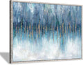 Blue Abstract Art Canvas Painting: Hand Painted Heavy Textured Gold Foils Champagne Wall Art Framed for Walls (45'' x 30'' x 1 Panel)