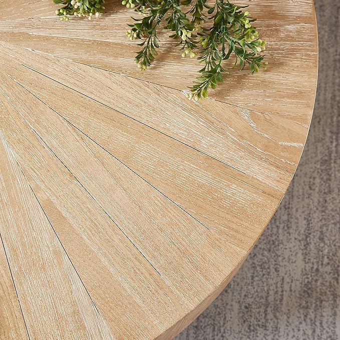 Nesting Round Oak Wood Coffee Table Set of 2 for Living Room - Wooden Circle Coffee Table ＆ End Table Side Tables for Apartment (Light Brown,31x31x14 in)