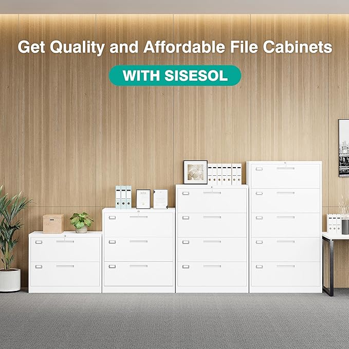 4 Drawer Lateral File Cabinet with Lock,White Lateral Filing Cabinet,Horizontal Metal Filing Cabinet,Locked Wide Four Drawer File Cabinet for Office Home,Fit A4/F4/Letter/Legal File,-Assembly Required