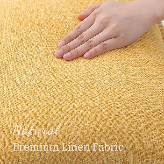 decorUhome Summer Decorative Throw Pillow Covers 16x16 Set of 2 Square Faux Linen Outdoor Neutral Farmhouse Pillow Covers with Stitched Edge for Couch Sofa Living Room, Mustard Yellow
