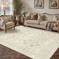 PureCozy 5x7 Area Rug Washable Beige Vintage Living Room Bedroom Distressed Non Slip Carpet Indoor Low Plie Thin Dining Room Office Retro Accent Throw Rug
