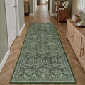 PureCozy Dark Green 2x6 Runner Rug Non Slip Washable Hallway Kitchen Vintage Carpet Indoor Small Low Plie Thin Bedroom Bathroom Rug Retro Accent Throw Dining Living Room