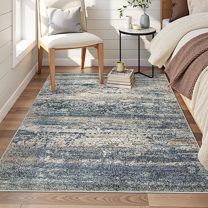 Art&Tuft Washable Rug 4x6, Anti-Slip Backing Abstract 4x6 Rug, Stain Resistant Rugs for Living Room, Foldable Machine Washable Area Rug (4'x6', Navy)