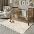 4x6 Beige Washable Area Rug for Living Room Bedroom Neutral Soft Floral Non Slip Thin Throw Rug Lightweight Vintage Low Pile Distressed Carpet Laundry Dining Room Entrance Office Playroom