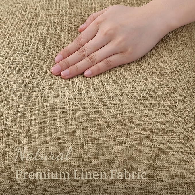 decorUhome Summer Decorative Throw Pillow Covers 18x18 Set of 2 Square Faux Linen Farmhouse Pillow Covers with Stitched Edge Outdoor Neutral Pillow Covers for Couch Sofa Living Room, Khaki